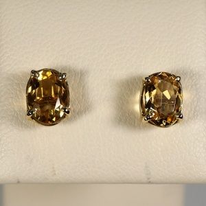 14KY Gold & Genuine Yellow Topaz Stud HM Earrings